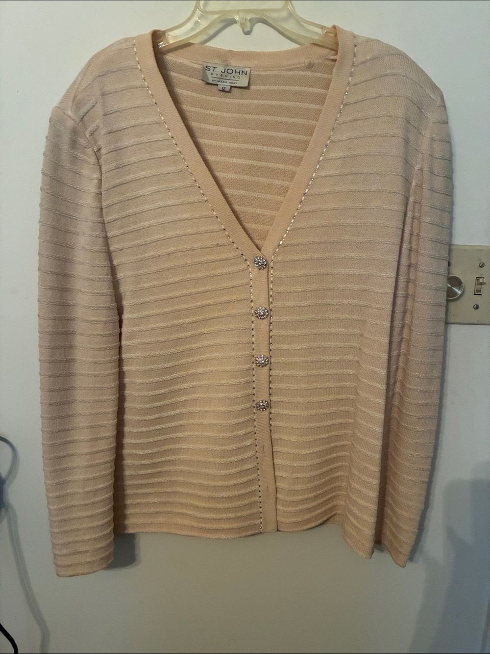St. John Blush Cream V-Neck Button Sweater